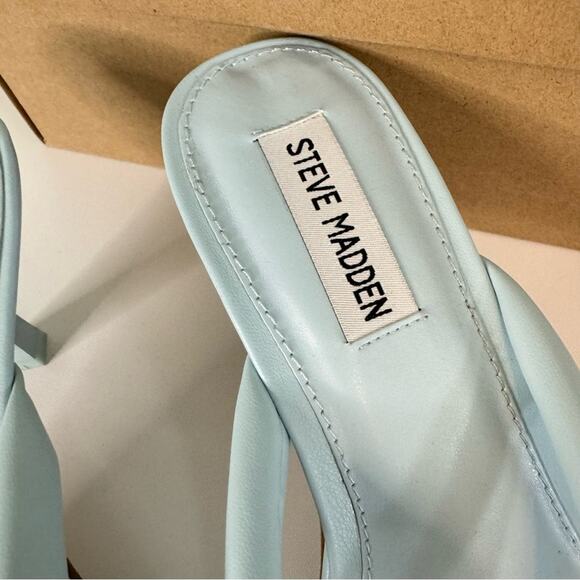 Steve Madden Women's Moxxi Heeled Square Open Toe Slip On Sandal Light Blue 9.5 - Picture 6 of 11